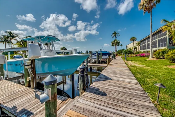 View of dock featuring a water view and a yard