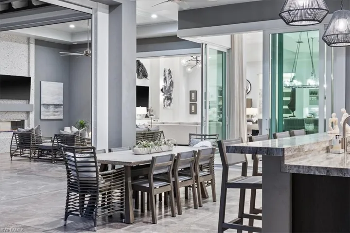Dining room featuring ceiling fan