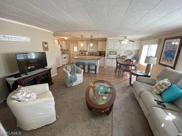 Living room featuring a ceiling fan
