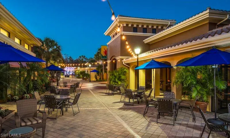 View of patio terrace at dusk