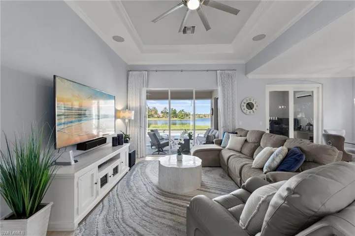 living room with beautiful lake views