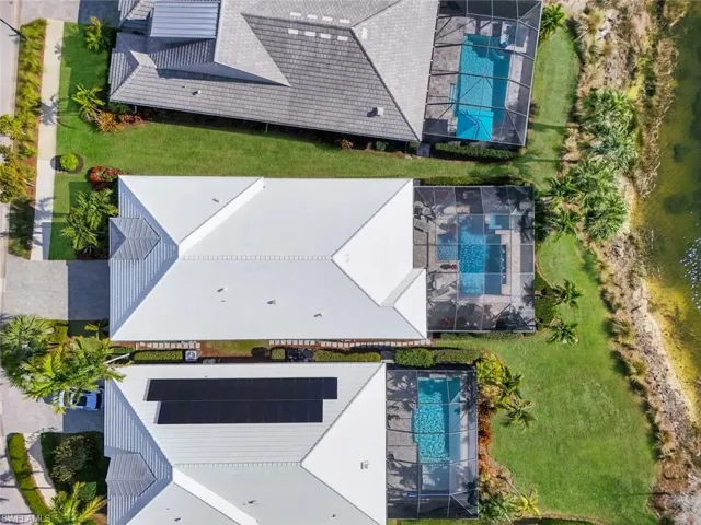 Drone / aerial view of a pool area