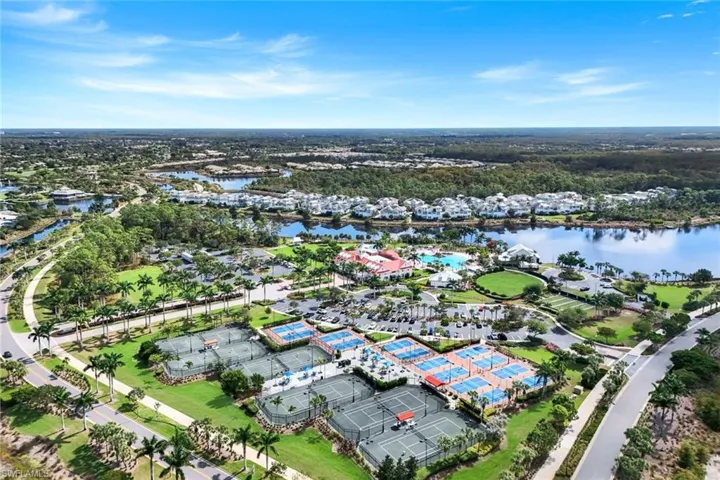Aerial view of a nearby body of water