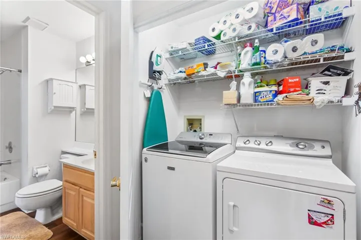 Guest bathroom can be accessed directly from the entrance hallway and from the guest bedroom, so it's easy for all your guests to use. Full-size laundry is conveniently on the first floor, yet tucked away in the entrance hall closet for quiet and clutter-free enjoyment.