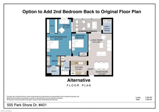 Alternative Floor Plan: Add 2nd bedroom back to original floor plan