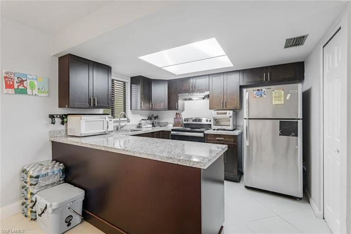 View of kitchen from the dining area.