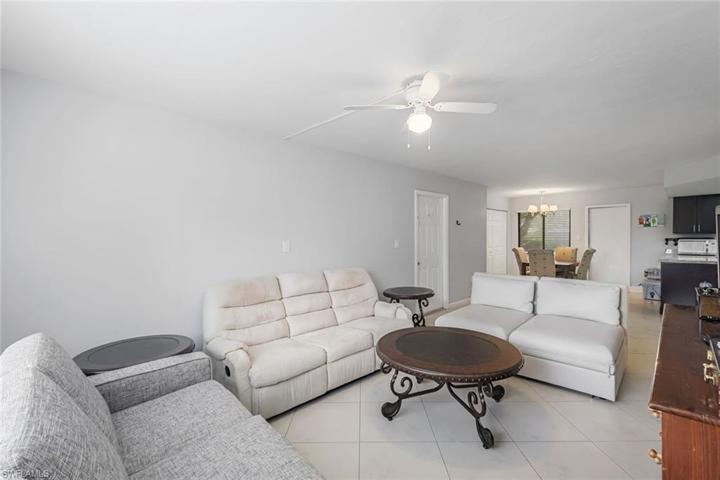 Living room is open to kitchen and dining room.