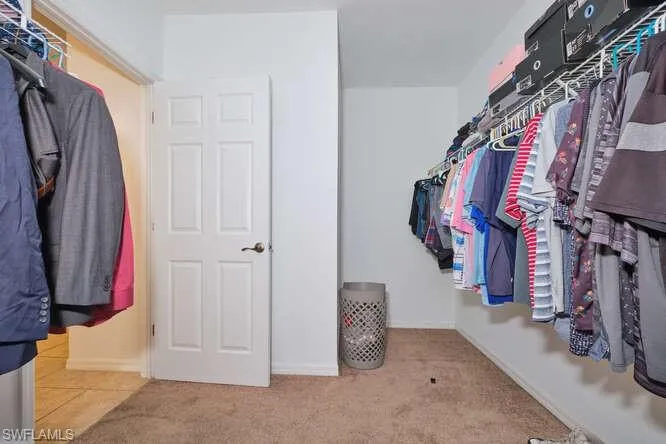 Walk in closet with light carpet