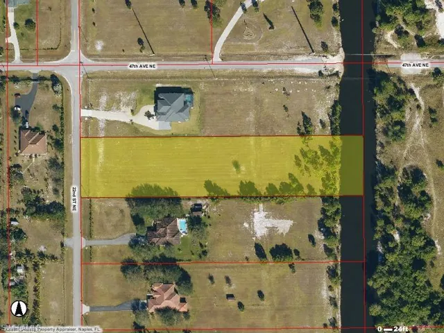 Aerial view of property's location with property boundaries highlighted