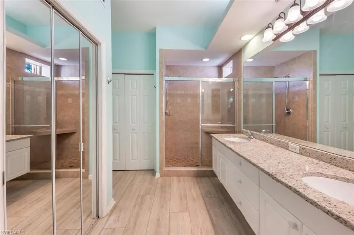 Primary Bath dual sinks walk in shower