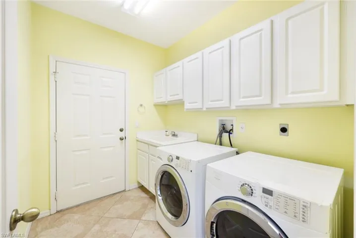 Laundry Room with Entry Door to Garage- Washer/Dryer Stay- Utility Sink and Storage