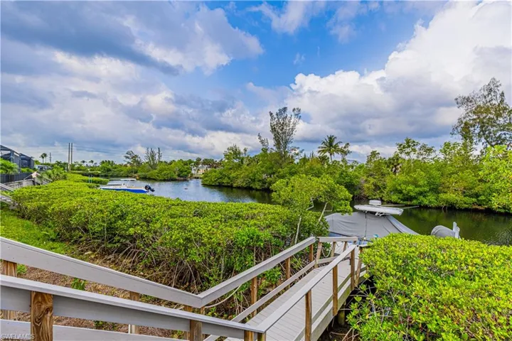 Water view with a dock