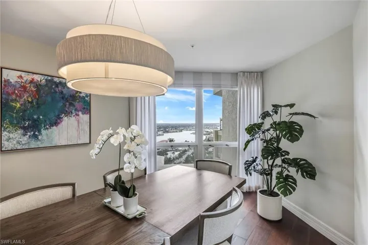 Dining room has a beautiful Bay view