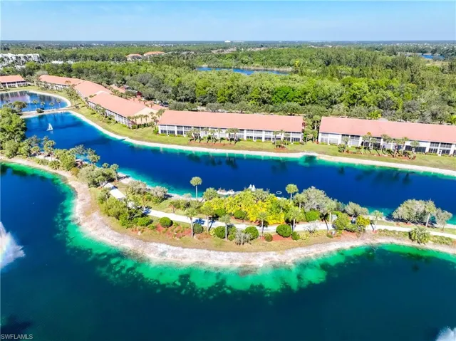 Aerial view of a nearby body of water