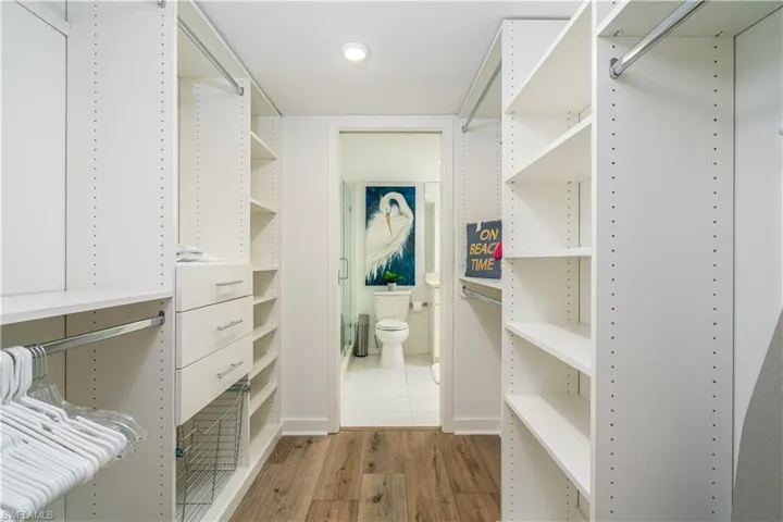 Custom built-in closet with generous storage — designed for comfortable full-time or seasonal living.