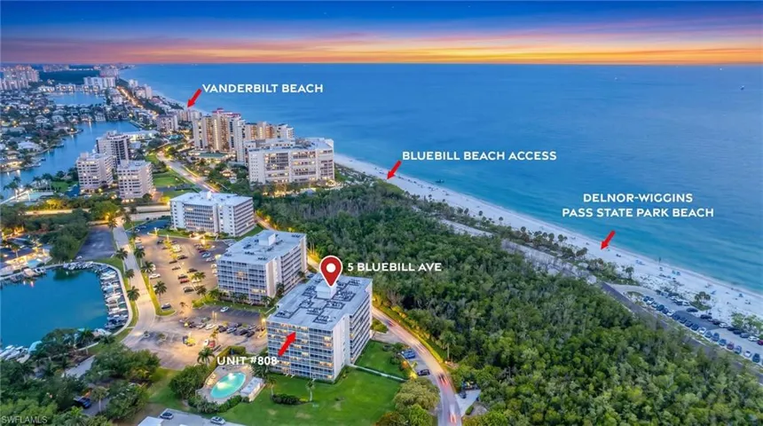The Naples coastline at dusk. La Playa and the Ritz-Carlton are neighbors on this stretch of beach