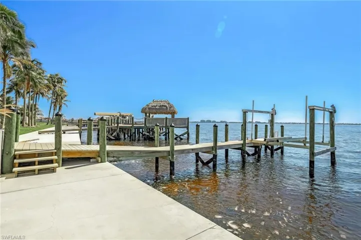 View of riverfront boat dock