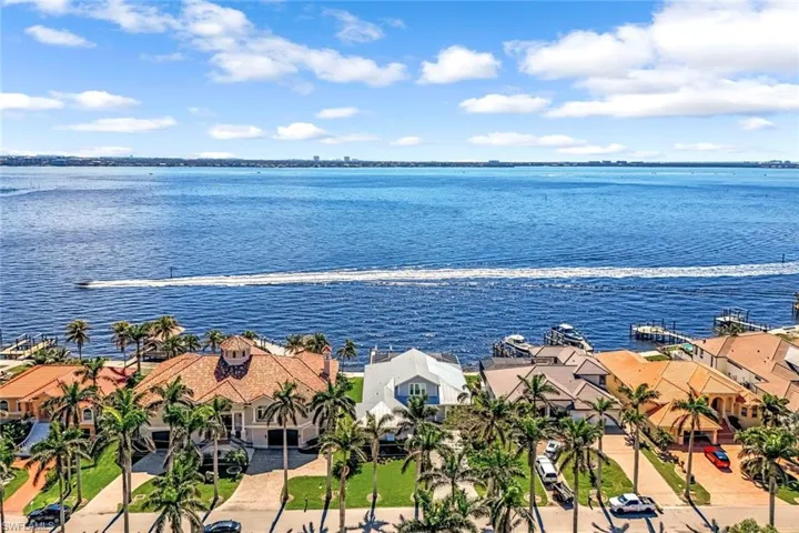 Aerial view of a nearby body of water