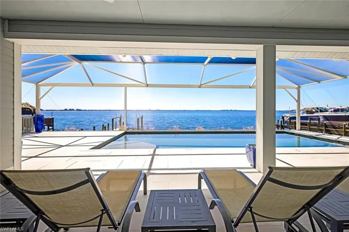 View of Pool Deck with picture screen pool cage so to not interfere with the perfect view!