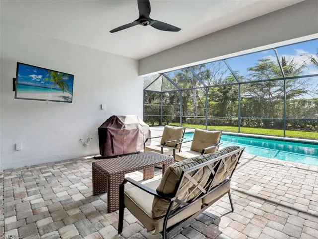 Covered lanai space stubbed with electric, water and gas for outdoor kitchen