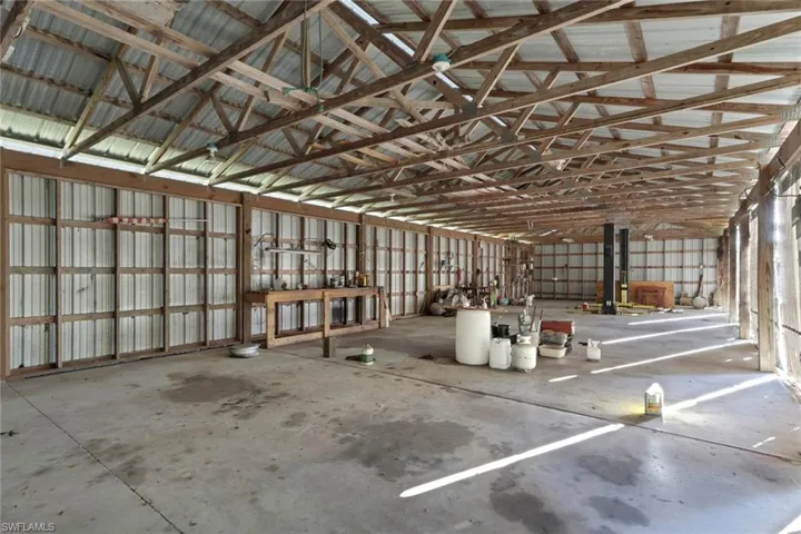 Garage with metal wall