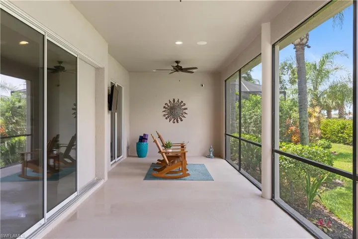 Screened Lanai with dual ceiling fans, Wall mounted TV, plumbed and wired for outdoor kitchen