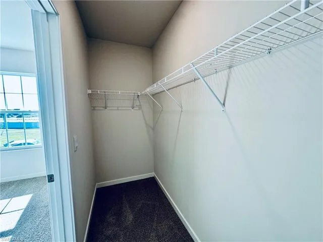 Walk in closet with dark carpet
