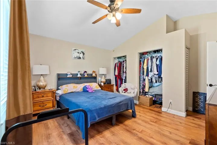 Vaulted ceiling accentuates the spacious room