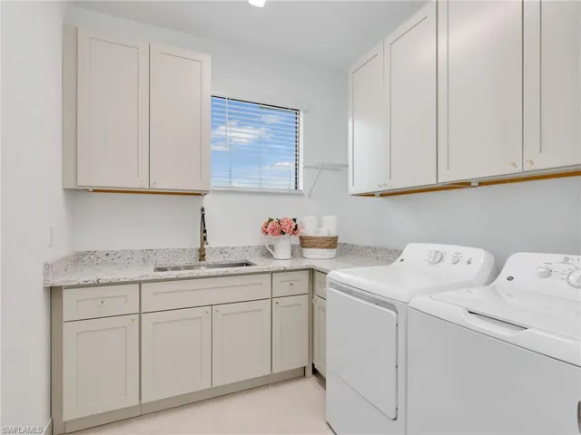 Built Out Laundry Room Upstairs Near bedrooms w/Upper & Lower Cabinets, Sink, Quartz Countertop