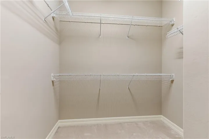Spacious closet with light carpet