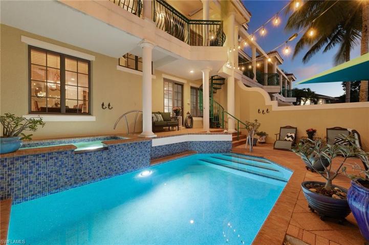 Pool area at sunset.
