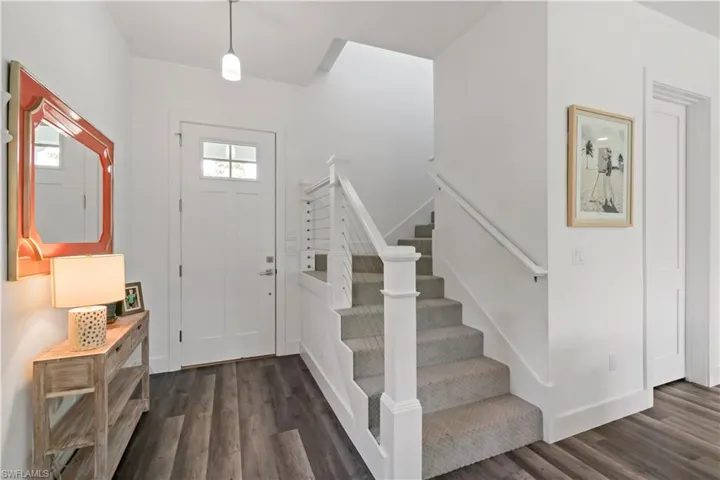 Foyer with dark hardwood / wood-style floors