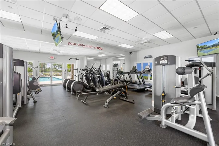 Exercise room with a drop ceiling
