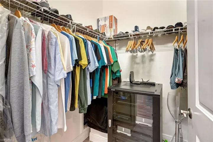 walk in closet with surround sound stereo system