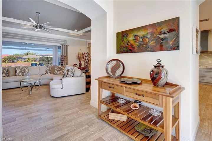 Foyer with unobstructed pool and water views