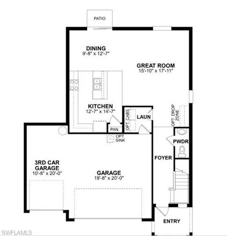 View of floor plan / room layout- First Floor with garage on left.