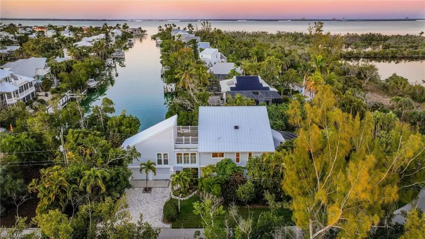 Aerial view at dusk of a water view