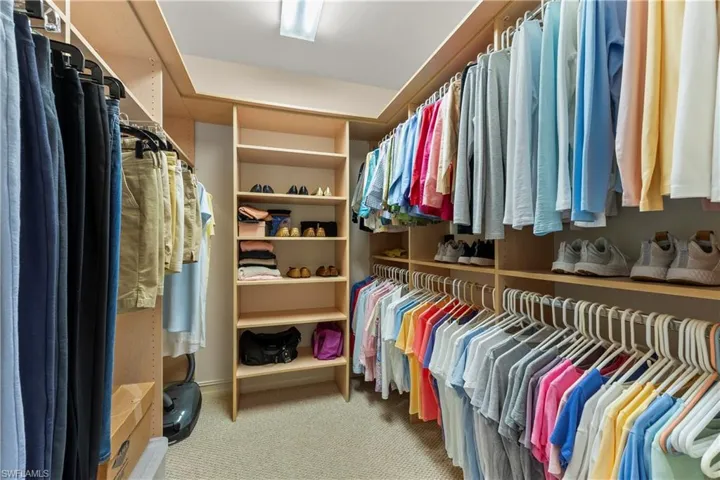 Spacious closet with light carpet