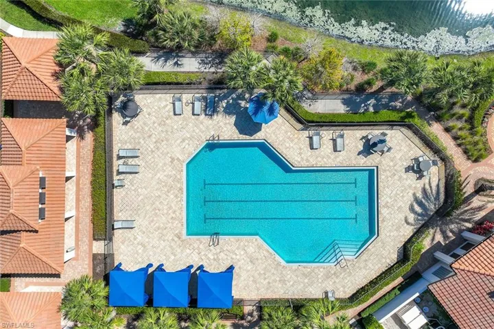 Drone / aerial view of a pool area