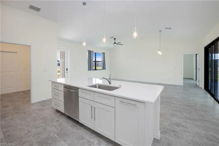 From kitchen to spacious great room.