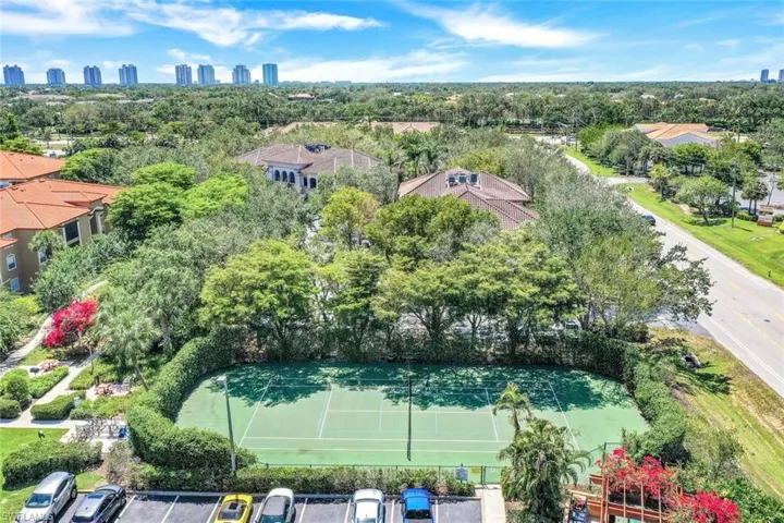 Aerial view of community tennis courts.