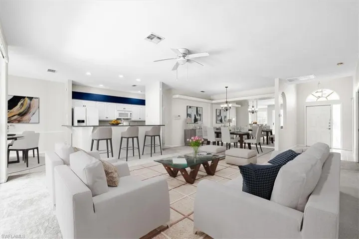 STAGED Living Room Dining Room and Breakfast Bar