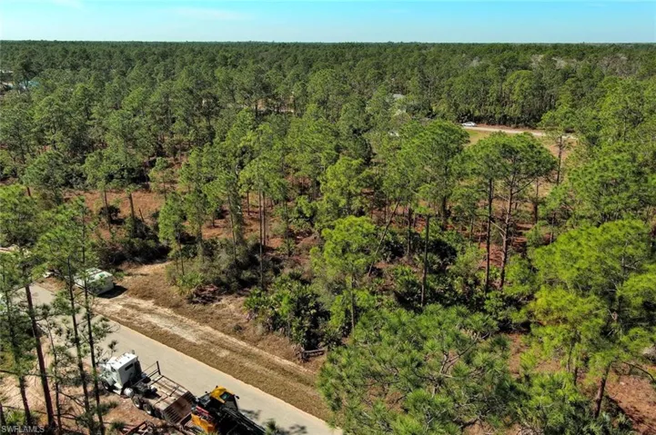 Aerial view of a heavily wooded area