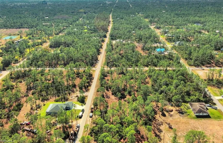 Aerial view of a heavily wooded area