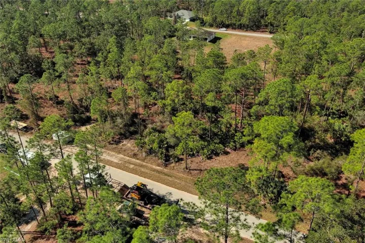 Aerial view of a heavily wooded area
