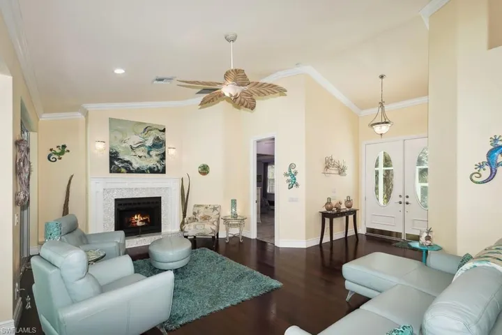 Living Room with Wood Burning Fireplace
