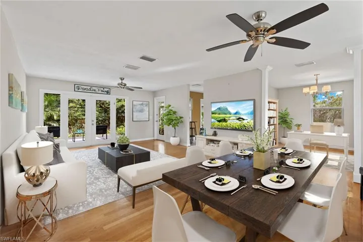 Alternate virtual staging of LR w dining as office