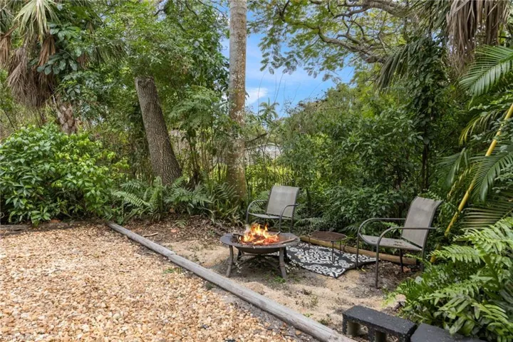 Firepit beside Casita's gravel parking space