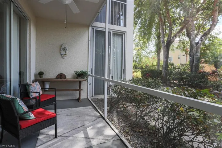 Balcony featuring a ceiling fan