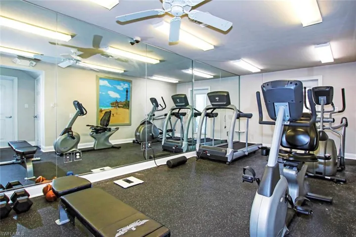 Gym with ceiling fan